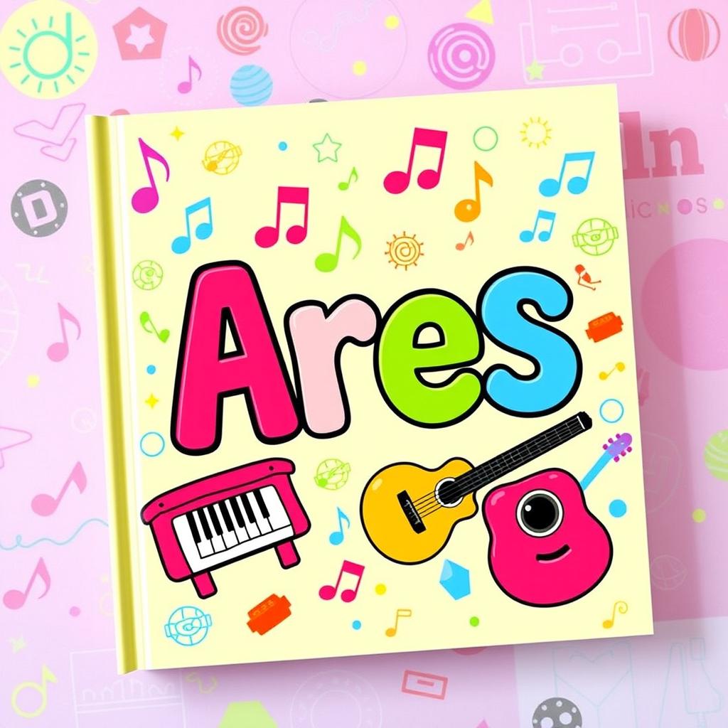 A playful children's music book cover featuring the name Ares in a whimsical, colorful font