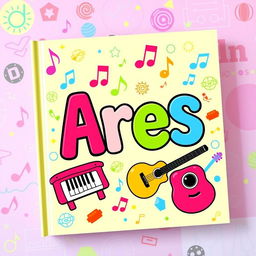 A playful children's music book cover featuring the name Ares in a whimsical, colorful font