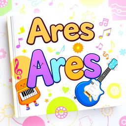 A playful children's music book cover featuring the name Ares in a whimsical, colorful font