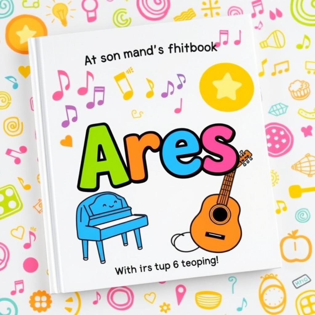 A playful children's music book cover featuring the name Ares in a whimsical, colorful font