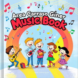 A vibrant and colorful cover illustration for a children's music book titled "Area Carrasco Giner"