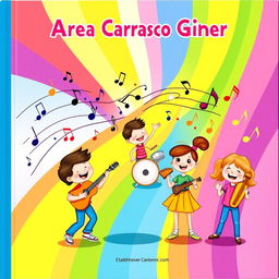 A vibrant and colorful cover illustration for a children's music book titled "Area Carrasco Giner"