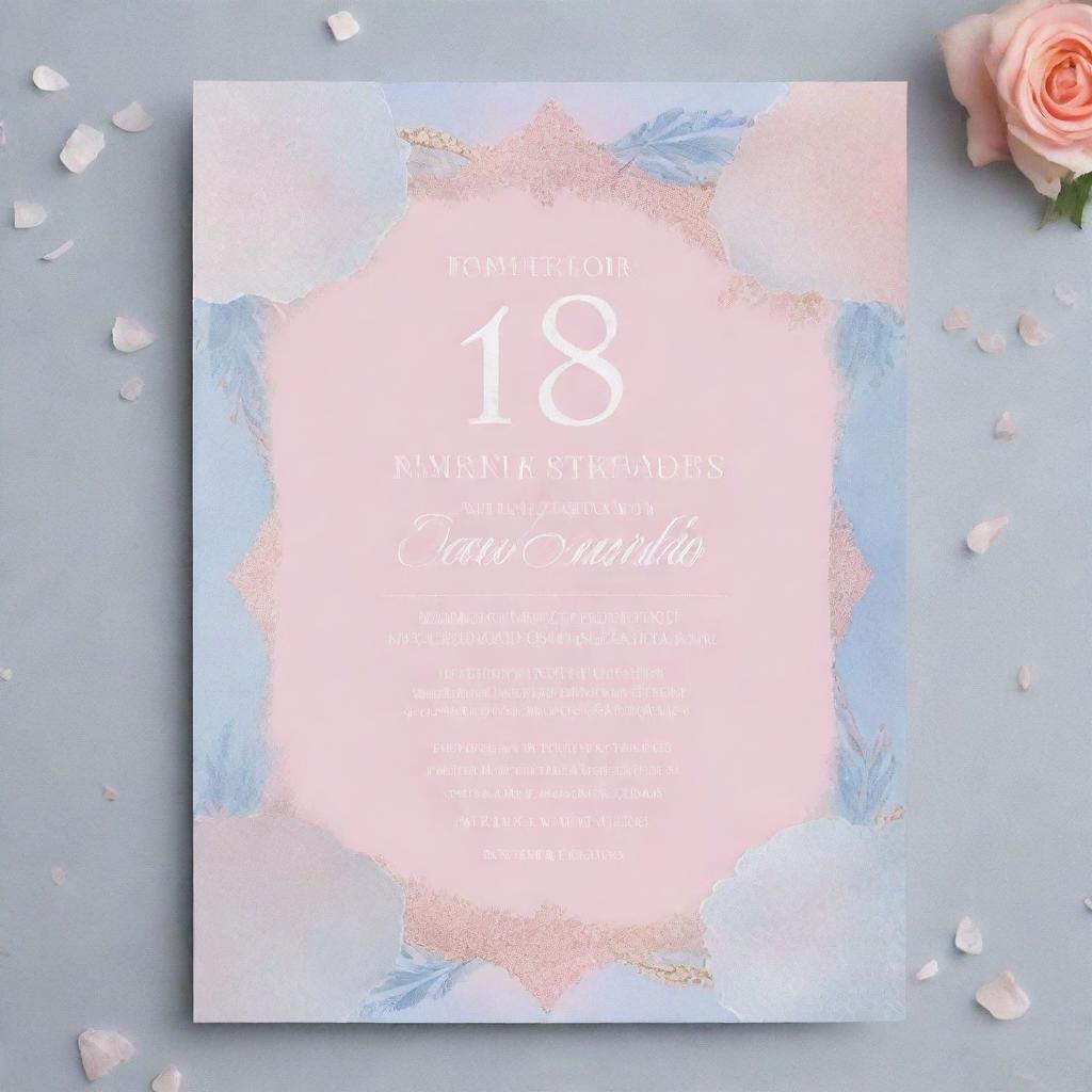 Design an ethereal 18th birthday invitation in rose quartz and serenity colors.