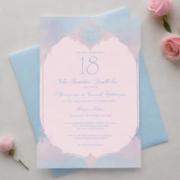 Design an ethereal 18th birthday invitation in rose quartz and serenity colors.