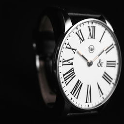 A black and white wristwatch with Roman numerals