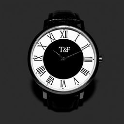 A black and white wristwatch with Roman numerals