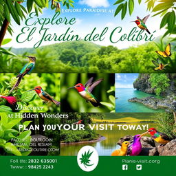 Promotional poster for "El Jardín del Colibrí" nature reserve