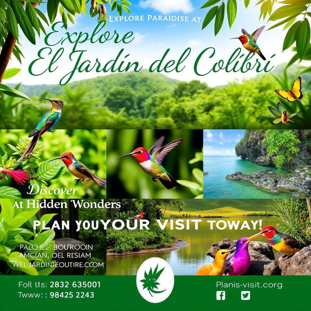 Promotional poster for "El Jardín del Colibrí" nature reserve