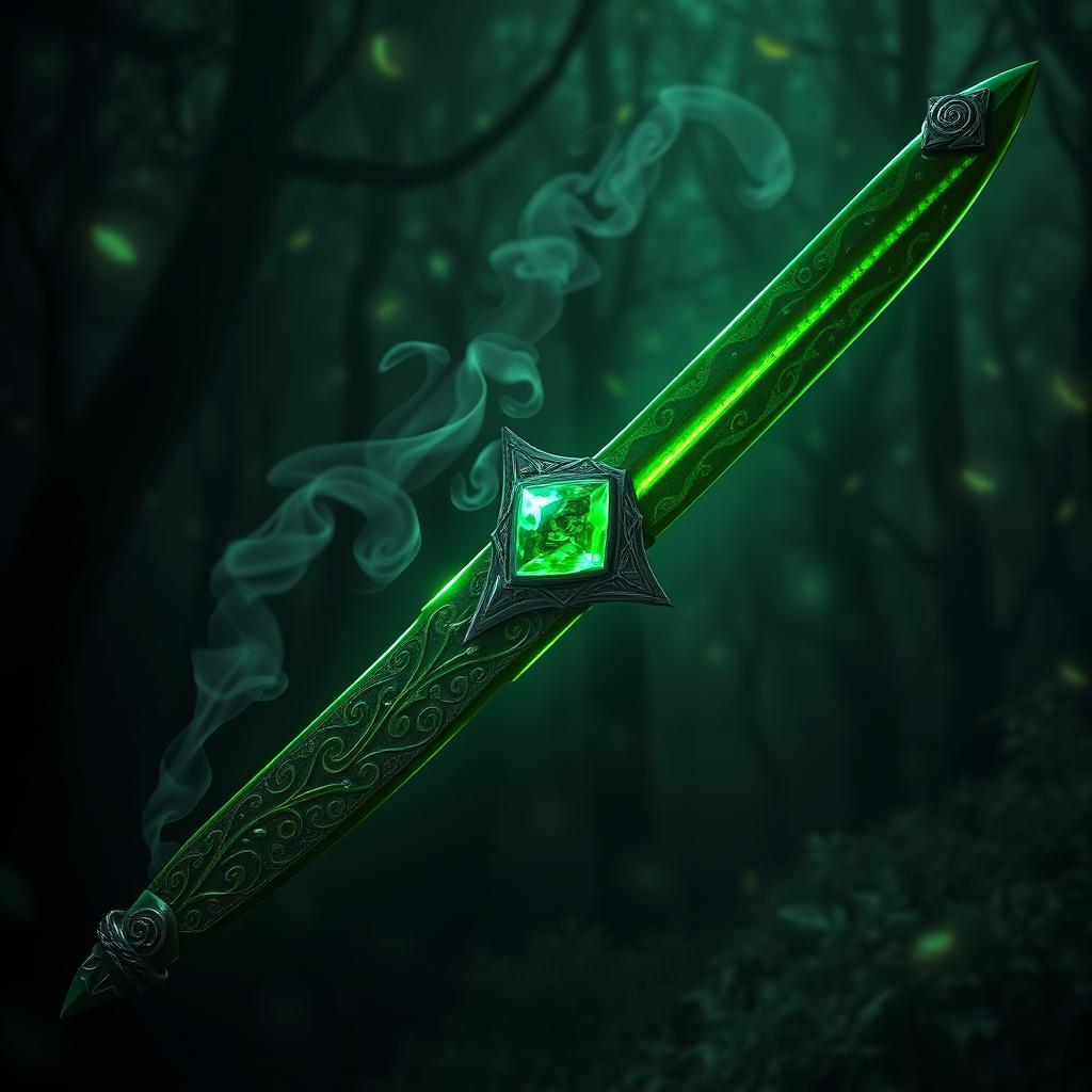 A legendary sword forged by a deity of poison, gleaming with a toxic green hue