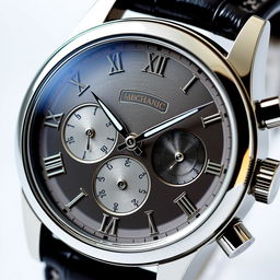 Elegant wristwatch featuring both Arabic and Roman numerals, designed with two small subdials