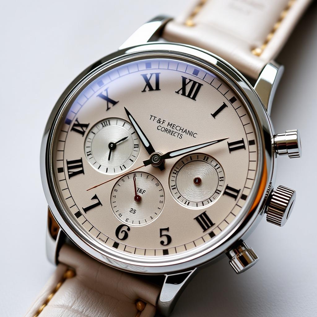 Elegant wristwatch featuring both Arabic and Roman numerals, designed with two small subdials