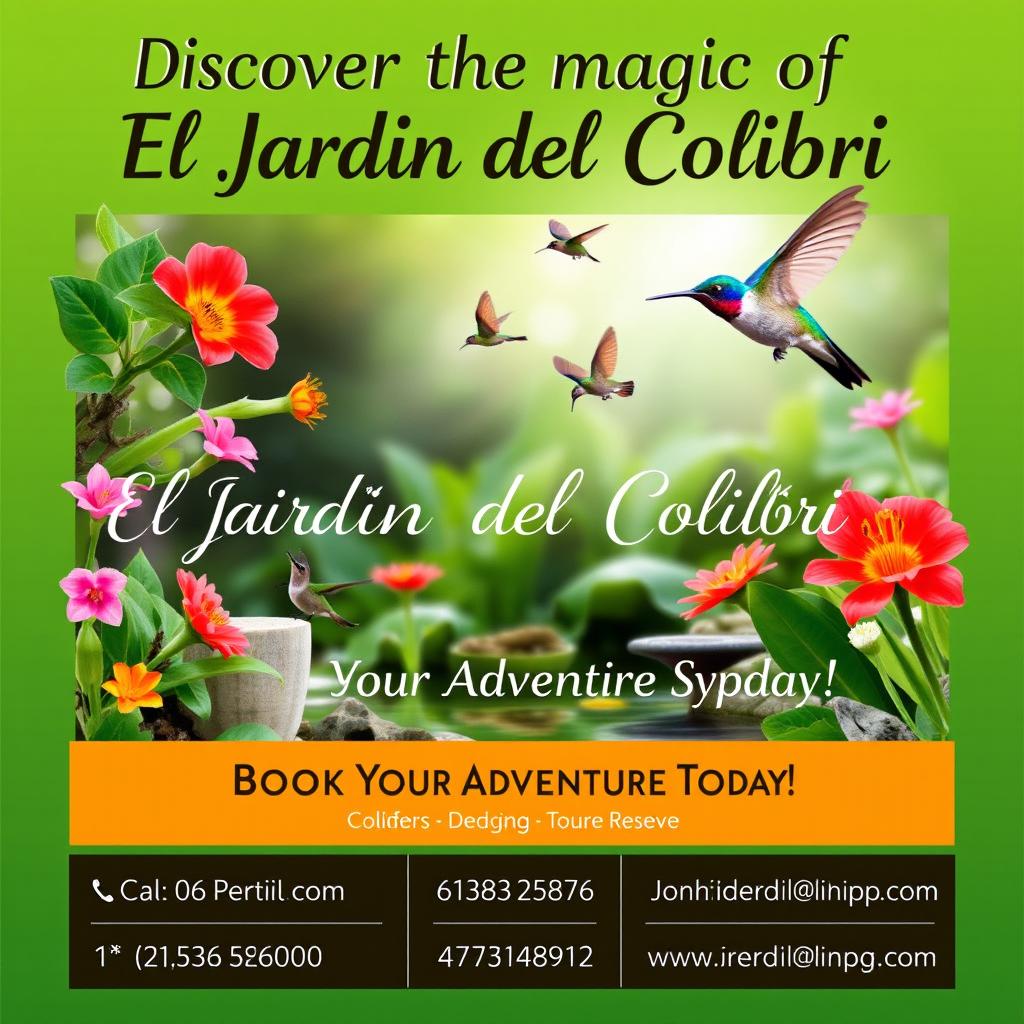 Promotional poster for "El Jardín del Colibrí" nature reserve