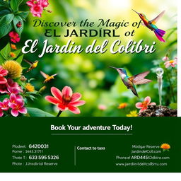 Promotional poster for "El Jardín del Colibrí" nature reserve