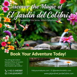 Promotional poster for "El Jardín del Colibrí" nature reserve