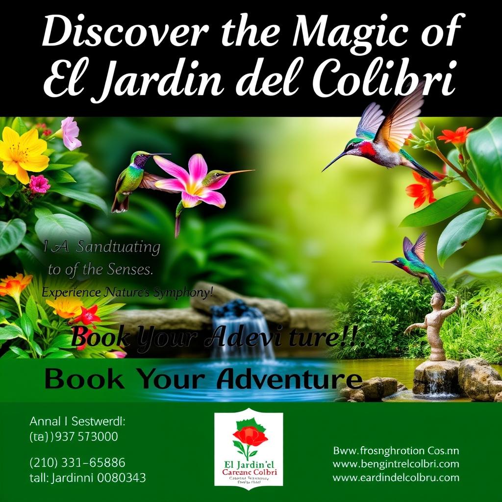 Promotional poster for "El Jardín del Colibrí" nature reserve