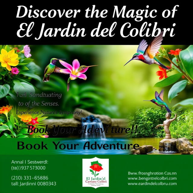 Promotional poster for "El Jardín del Colibrí" nature reserve