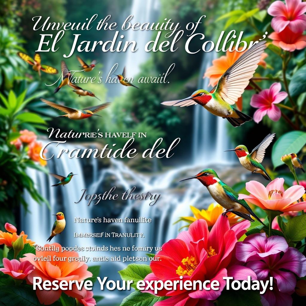 Promotional poster for the "El Jardín del Colibrí" nature reserve