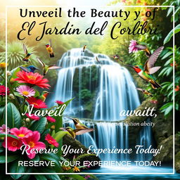 Promotional poster for the "El Jardín del Colibrí" nature reserve