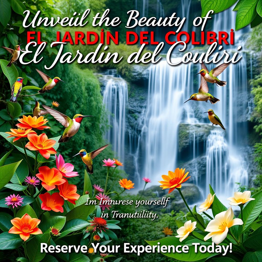 Promotional poster for the "El Jardín del Colibrí" nature reserve