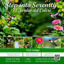 Promotional poster for "El Jardín del Colibrí" nature reserve