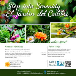 Promotional poster for "El Jardín del Colibrí" nature reserve