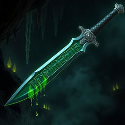 An incredibly detailed and realistic sword, appearing legendary, with venom dripping from its blade