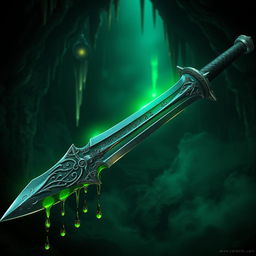 An incredibly detailed and realistic sword, appearing legendary, with venom dripping from its blade