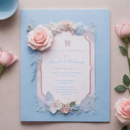 Ethereal 18th birthday invitation imbued with rose quartz and serenity colors, now adorned with additional floral designs and diamond accents.