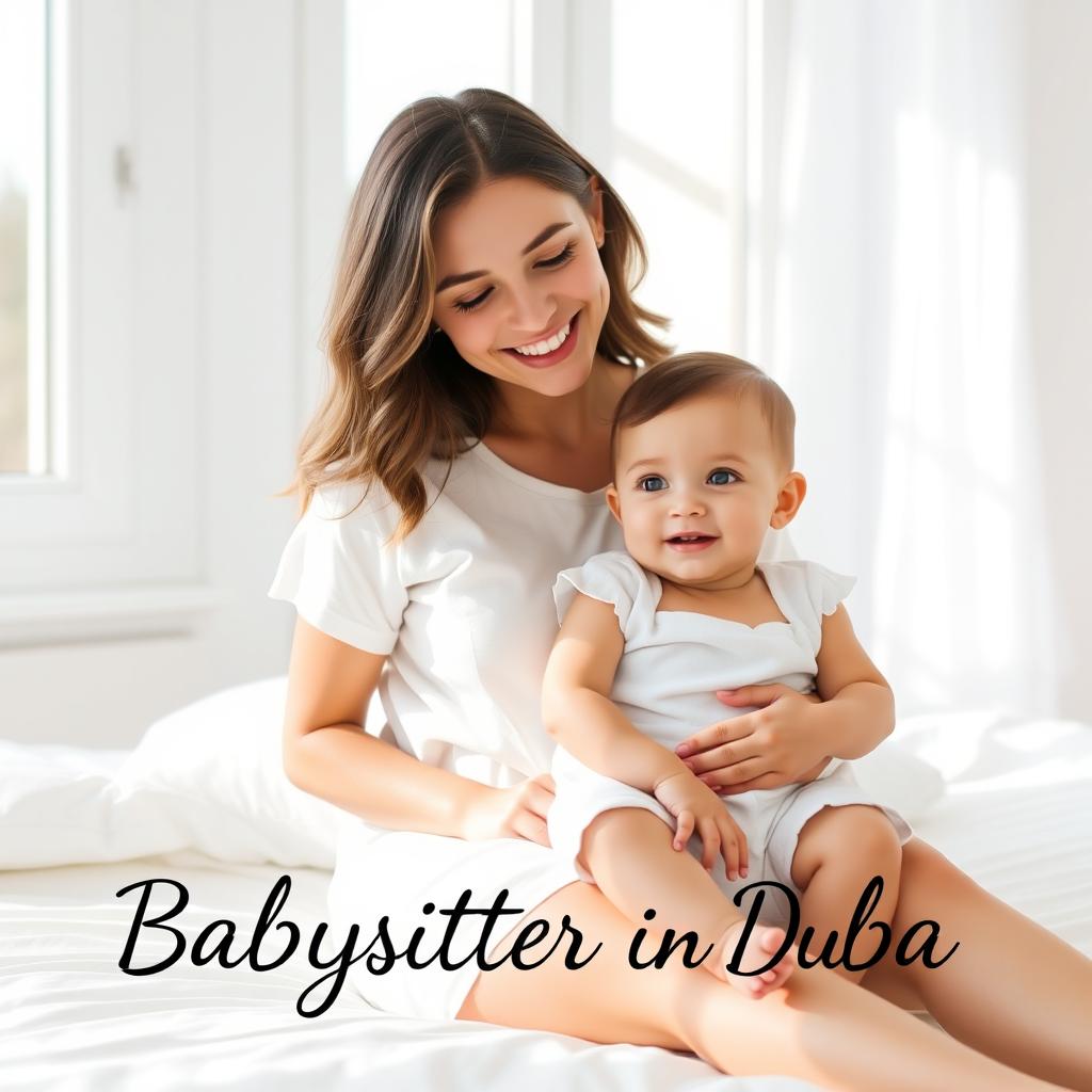 A young woman with long, wavy hair smiling warmly at a baby seated on her legs