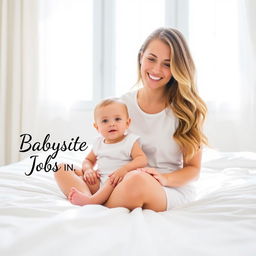 A young woman with long, wavy hair smiling warmly at a baby seated on her legs