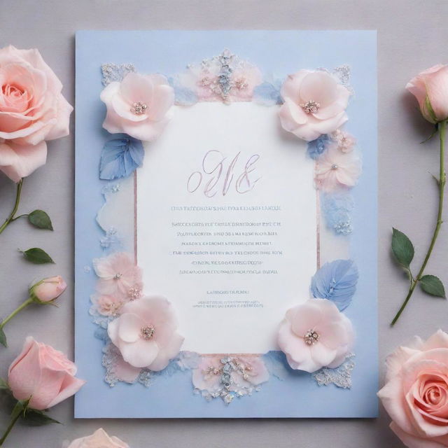 Ethereal 18th birthday invitation imbued with rose quartz and serenity colors, now adorned with additional floral designs and diamond accents.