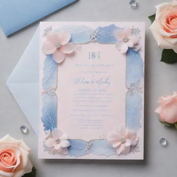 Ethereal 18th birthday invitation imbued with rose quartz and serenity colors, now adorned with additional floral designs and diamond accents.