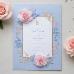 Ethereal 18th birthday invitation imbued with rose quartz and serenity colors, now adorned with additional floral designs and diamond accents.