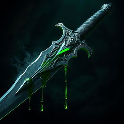 A highly realistic and evil-looking legendary sword, dripping with lethal poison from its blade