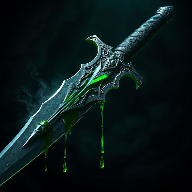 A highly realistic and evil-looking legendary sword, dripping with lethal poison from its blade