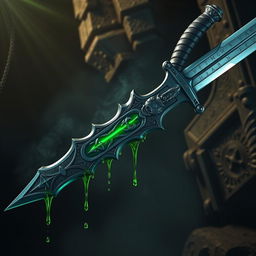 A highly realistic and evil-looking legendary sword, dripping with lethal poison from its blade