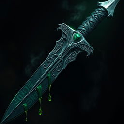 A highly realistic and evil-looking legendary sword, dripping with lethal poison from its blade