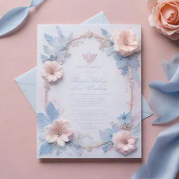 Fairy-themed, ethereal 18th birthday invitation including floral designs and diamond accents, presented in rose quartz and serenity colors.