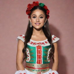 Ariana Grande dressed in traditional Mexican attire