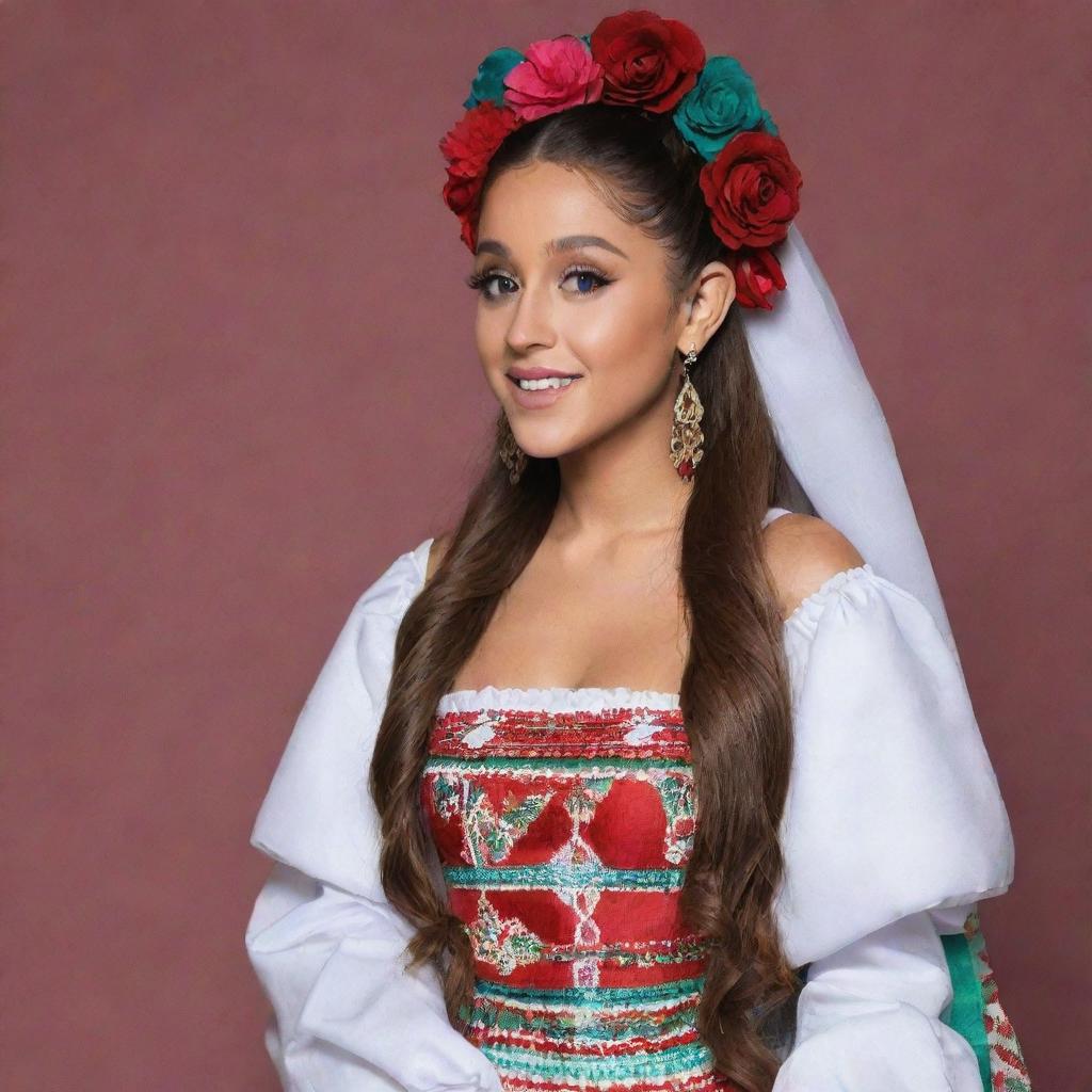 Ariana Grande dressed in traditional Mexican attire