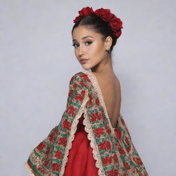 Ariana Grande dressed in traditional Mexican attire