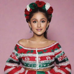 Ariana Grande dressed in traditional Mexican attire