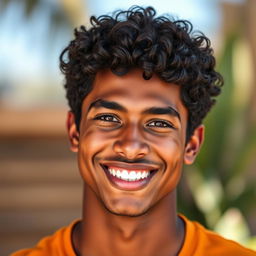 Create an image of a young man in his 20s with a radiant smile