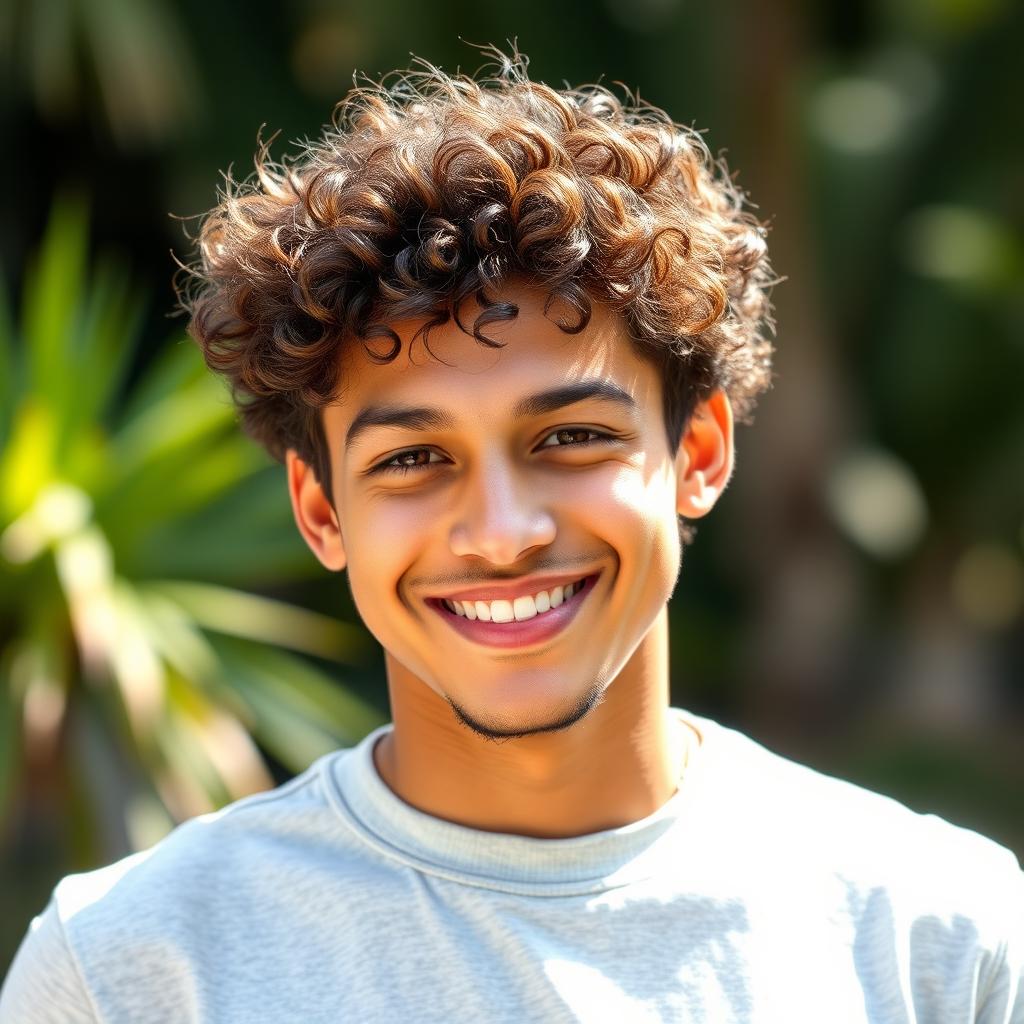 Create an image of a young man in his 20s with a cheerful expression