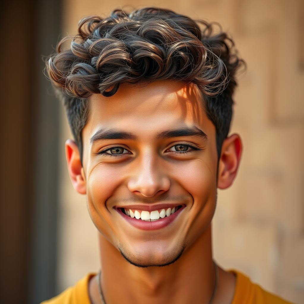 Create an image of a young man in his 20s with a cheerful expression