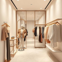 A modern and romantic clothing store design in a compact space measuring 3 meters wide, 2 meters deep, and 3 meters high