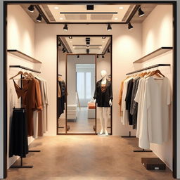 A modern and romantic clothing store design in a compact space measuring 3 meters wide, 2 meters deep, and 3 meters high