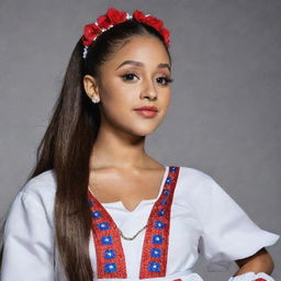 Ariana Grande dressed in traditional Dominican Republic attire