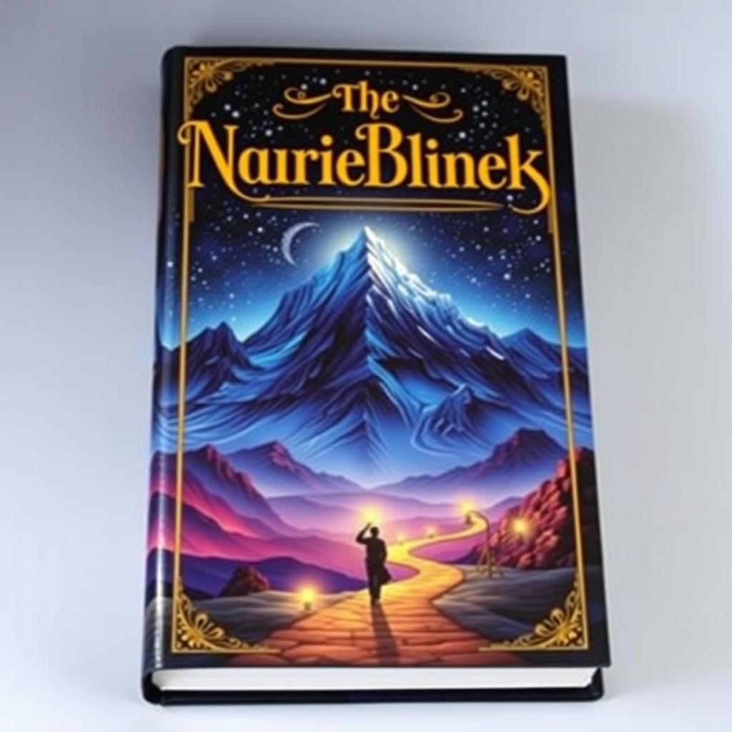 A captivating and eye-catching book cover featuring a surreal landscape with a majestic mountain range under a starry night sky