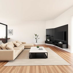 A modern living room design, emphasizing an open and spacious layout